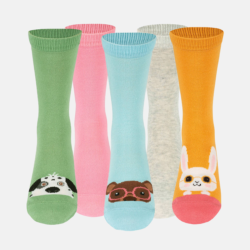 Basic luomupuuvillaiset sukat 5-pack, Animal Girls, hi-res