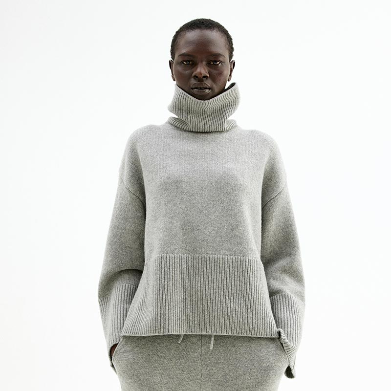 Wool Oversized Polo, Grey Melange, hi-res